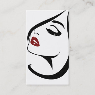 Woman face red lips long eyelashes Makeup Icon Business Card