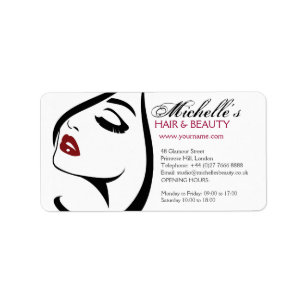 Woman face red lips long eyelashes Makeup Icon Label
