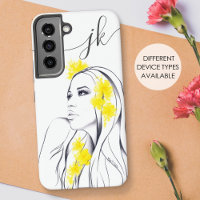 Woman Face Yellow Flowers Fashion Elegant Monogram