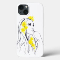 Woman face Yellow flowers Fashion illustration art