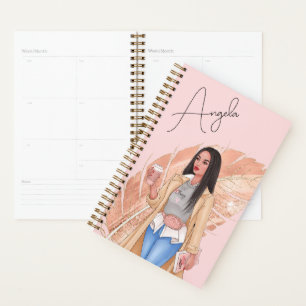 Woman Fashionista Pink Gold Girly Feather Planner