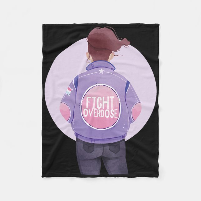 Woman Fight Overdose Purple Ribbon Overdose Awaren Fleece Blanket (Front)