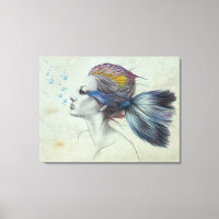 Woman fish Mermaid portrait Surreal drawing art