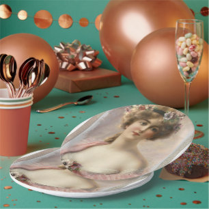 Woman Floral Vintage Hair  Paper Plates