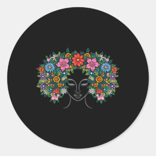Woman Flower Hair Afro Girl Black History Juneteen Classic Round Sticker