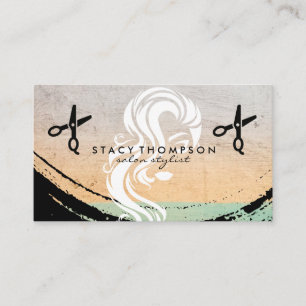 Woman Flowing Hair   Scissors Business Card