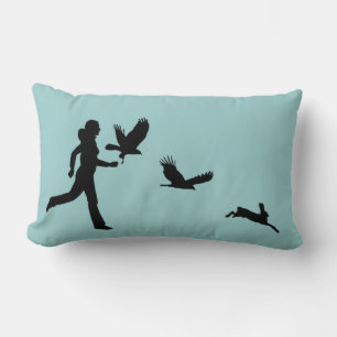 Woman Flying Harris Hawks Lumbar Cushion