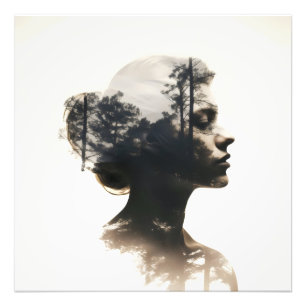 Woman Forest Double Exposure Photo Print