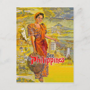 Woman from philippines, vintage travel postcard