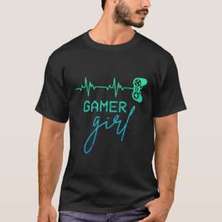 Woman Gamer Cute Gamer Girl Heartbeat Girly Video T-Shirt