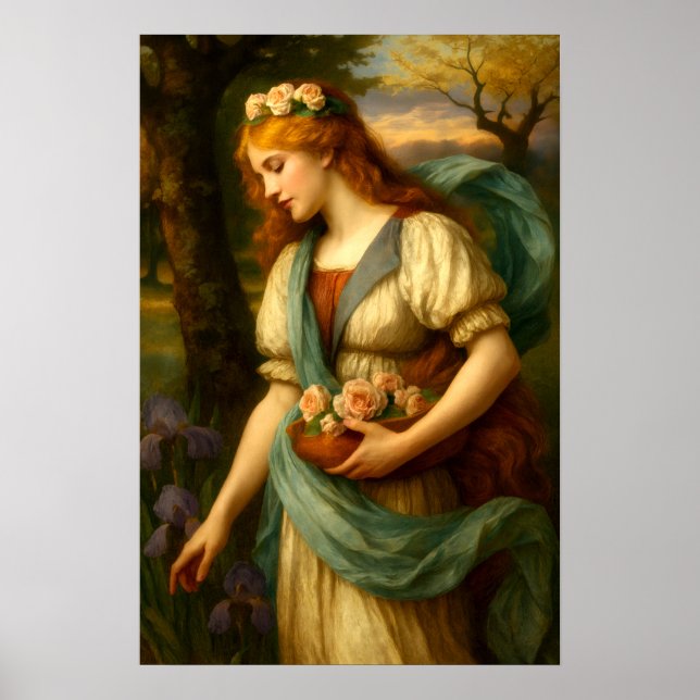 Woman Gathering Flowers Poster (Front)
