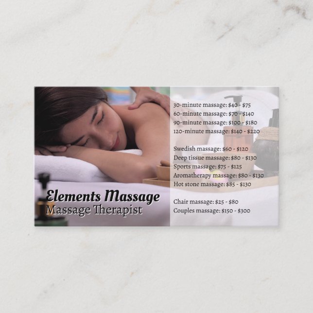 Woman Getting a Massage at the Spa Business Card (Front)