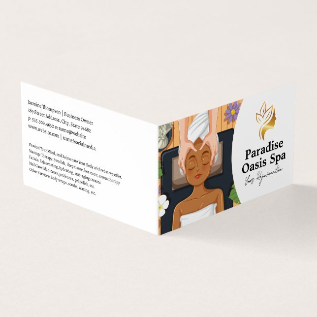 Woman Getting Spa Facial and Massage Business Card (Outside)