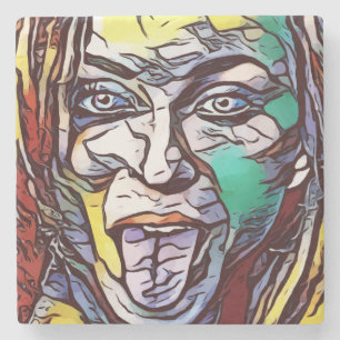 Woman Girl Graffiti Paint Art Face Eye Coloured Stone Coaster