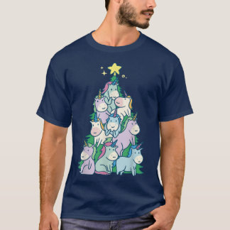 Woman Girls cute Unicorn Christmas Tree T-Shirt