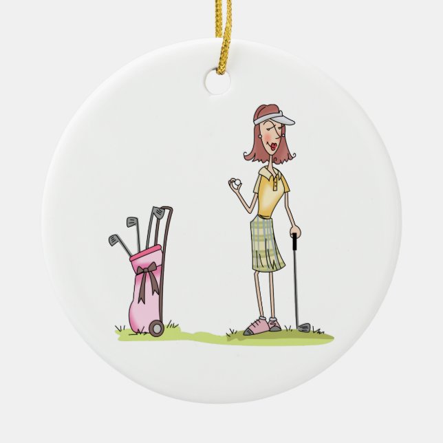 Woman Golfer Ceramic Tree Decoration (Front)