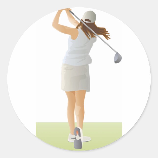 Woman Golfer Classic Round Sticker (Front)