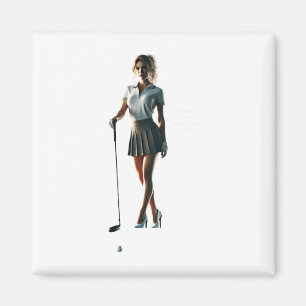 Woman Golfer Holding A Golf Club And Wearing A Ski Magnet