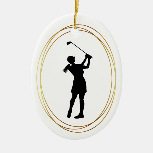 Woman Golfer Silhouette Ornament (Front)