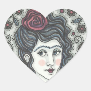 WOMAN, GOTHIC ROSE PORTRAIT STICKERS Heart SHEET
