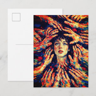 Woman Hands Covering Face Intense Emotional Postcard