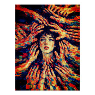 Woman Hands Covering Face Intense Emotional  Poster