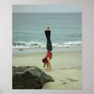 Woman handstand ocean Poster