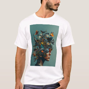 woman head fashion birds nature plant flower beaut T-Shirt