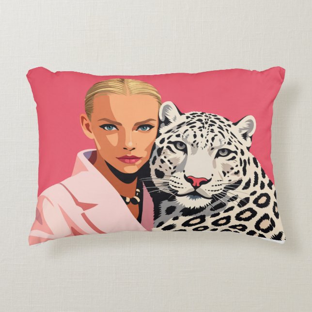 Woman & Her Cat Printed Accent Pillow (Front)