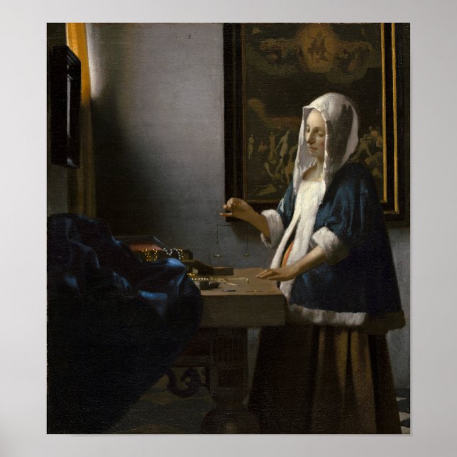 Woman Holding a Balance by Johannes Vermeer Poster (Front)
