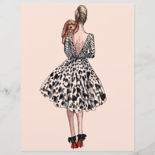 Woman holding a dog fashion illustration