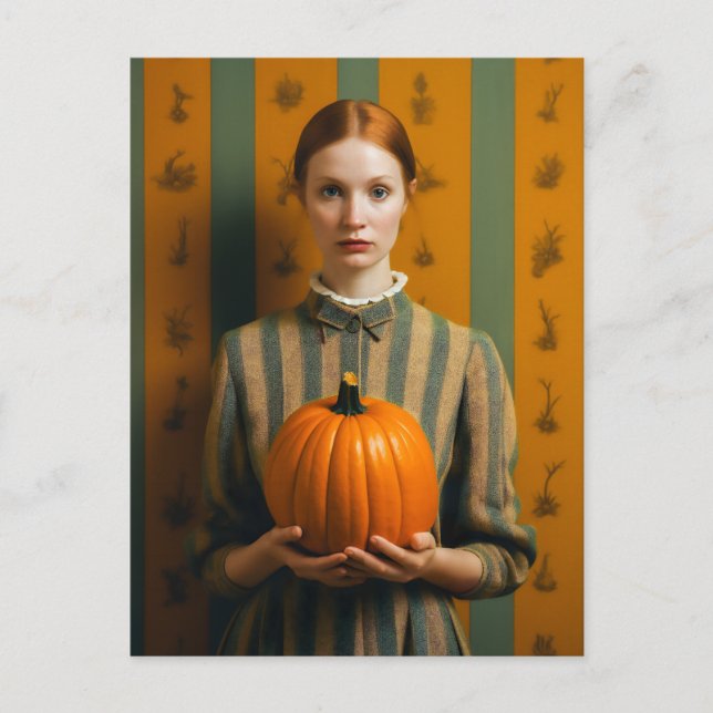 Woman Holding A Pumpkin Postcard (Front)