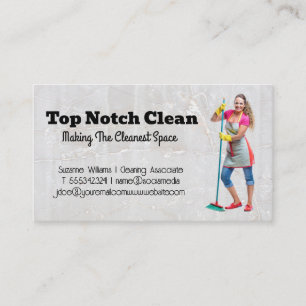 Woman Holding Broom Business Card