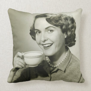 Woman Holding Cups Cushion