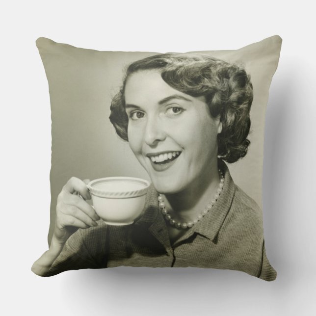 Woman Holding Cups Cushion (Front)