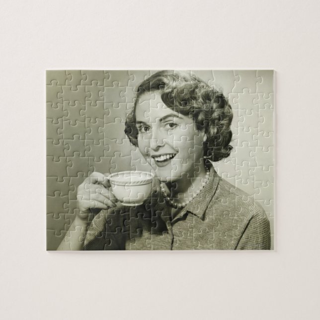Woman Holding Cups Jigsaw Puzzle (Horizontal)