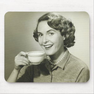 Woman Holding Cups Mouse Pad