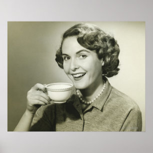 Woman Holding Cups Poster