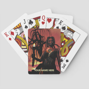 Woman holding flaming torch. Personalised Playing Cards
