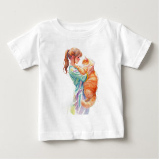 Woman Holding Fluffy Orange Maine Coon Cat Baby T-Shirt