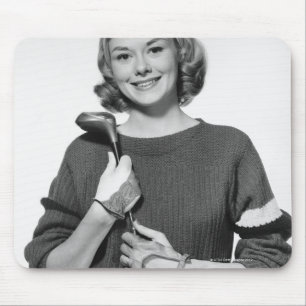Woman Holding Golf Club Mouse Pad