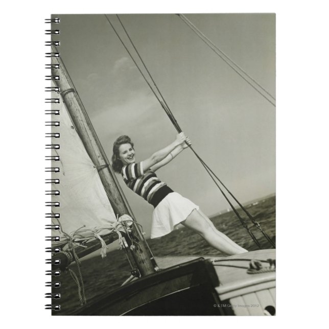 Woman Holding Rigging on Yacht Notebook (Front)
