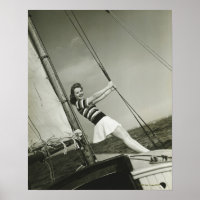 Woman Holding Rigging on Yacht