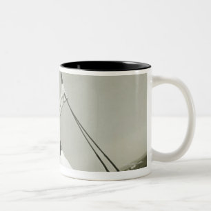 Woman Holding Rigging on Yacht Two-Tone Coffee Mug