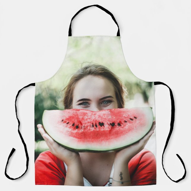 Woman holding sliced watermelon apron (Front)