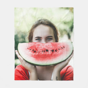 Woman holding sliced watermelon fleece blanket