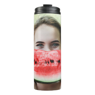 Woman holding sliced watermelon thermal tumbler