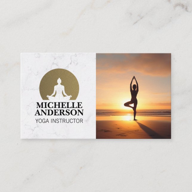 Woman Holding Yoga Pose on Beach  Business Card (Front)