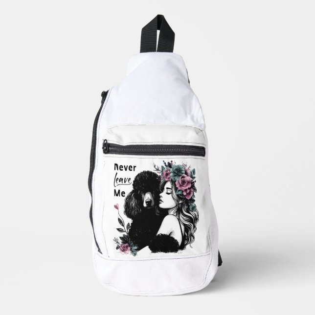 Woman Hugging Poodle With Flowers Sling Bag (Front)