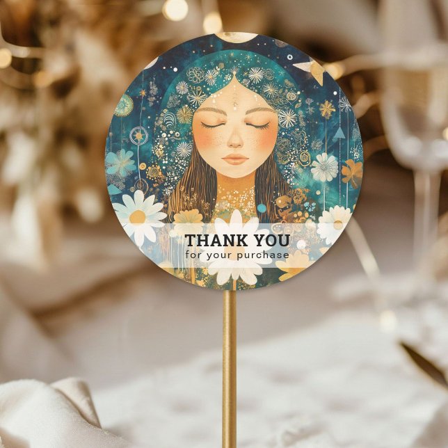 Woman Illustration Energy Heiler Reiki Spirituell Classic Round Sticker (Woman Illustration Energy Heiler Reiki Spirituell Classic Round Sticker)